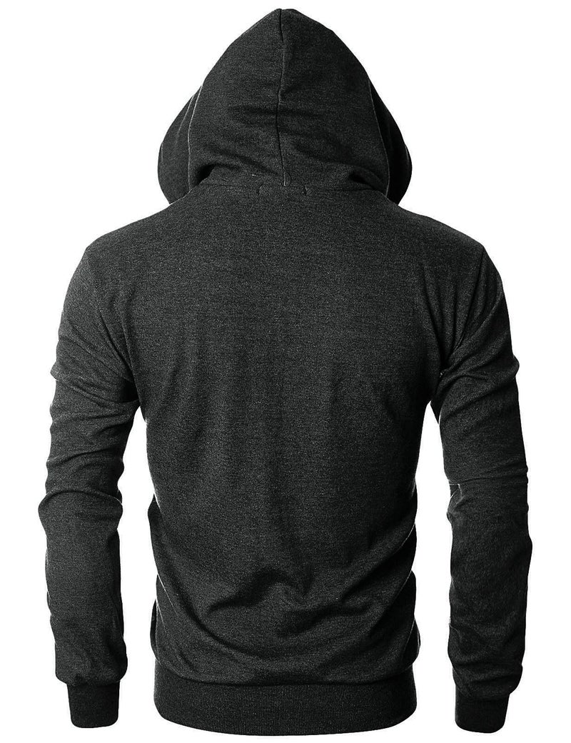 Ohoo Men's Zip Up Hoodie Lightweight Slim Fit Sweatshirt Full Zip Hooded Jacket Concealed Zipper / DCF136-CHARCOAL-M - Image 3